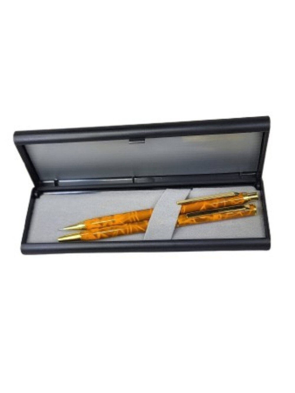 Amber Marble Ballpoint & Mechanical Pencil Set in Black Case